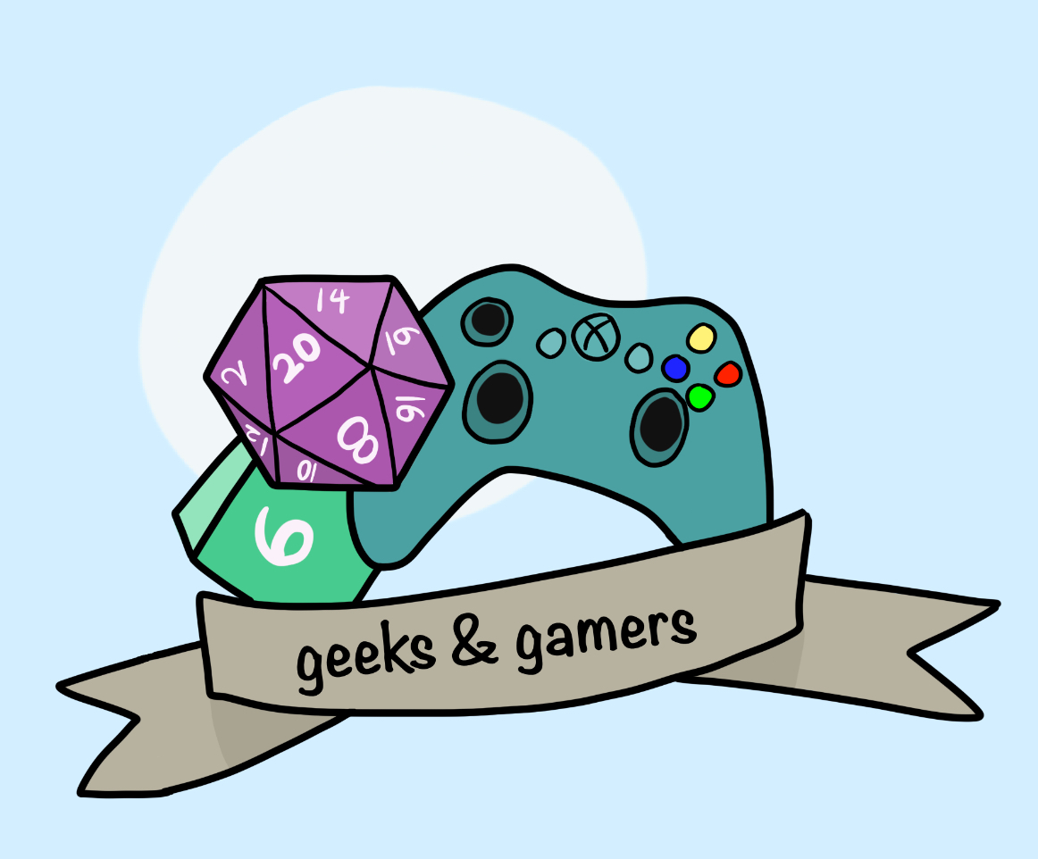 Geeks & Gamers logo with game controller and D&D dice